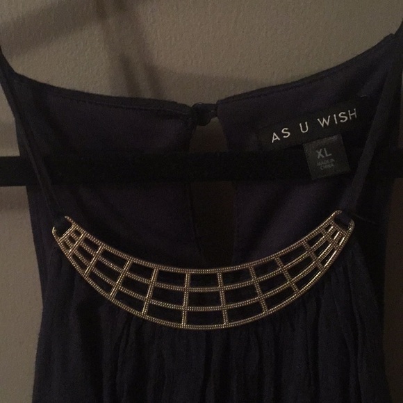 Navy blue high neck dress with necklace XL - Picture 2 of 3